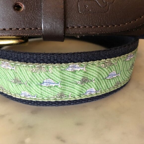 VINEYARD VINES  Marlin Print Canvas Club Leather Trim Belt 32 - Picture 2 of 15